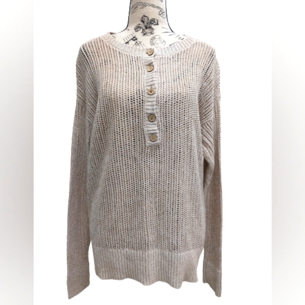 Kate Hill women's beige ramie buttoned sweater size L